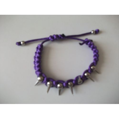 Bracelet Shamballa Fil Noir ,Perles Violet,Perles Cloutée