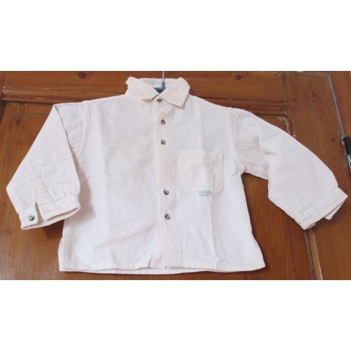 Chemise Garçon Manches Longues - Blanc Cassé Aspect Velours Côtelé - Poche Poitrine- Dpam 18mois - 100%Coton