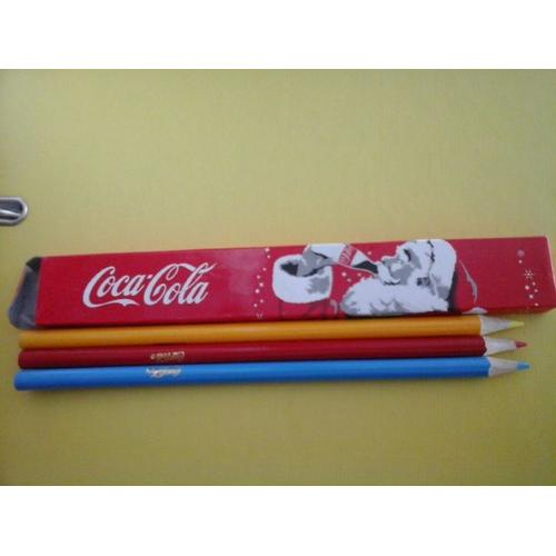 Lot De 3 Crayons De Couleur Jaune/Bleu/Rouge Coca-Cola