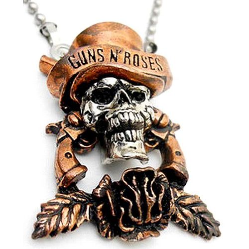 Collier À Pendentif 3 D Guns N Roses - Tête De Mort Crane Skull En Métal Vieilli Hard Rock