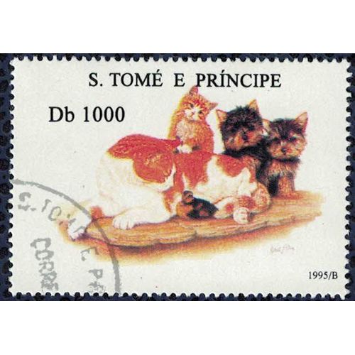 S. Tomé Et Principe 1995 Oblitéré Used Chiens Terrier Avec Chats Et Caneton Su