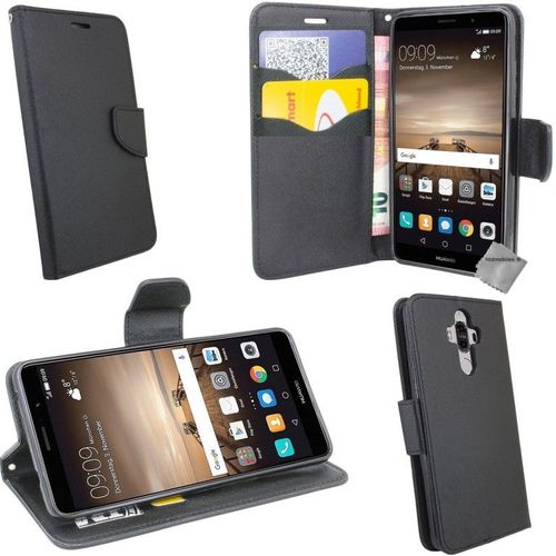 Housse Etui Coque Pochette Portefeuille Pour Huawei Mate 9 + Verre Trempe - Noir / Noir