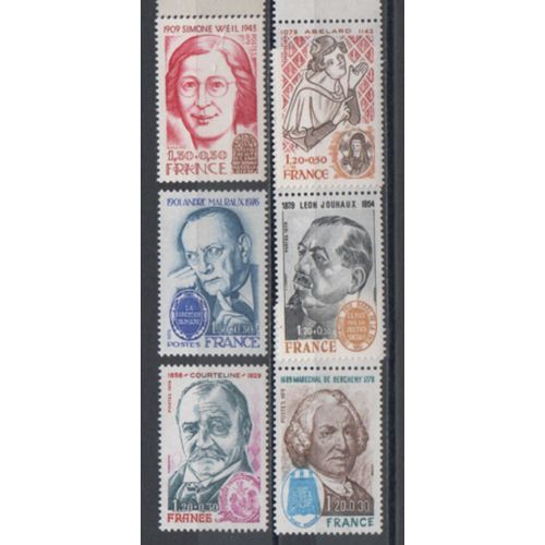 France 1979: Série De 6 Timbres Sur Les Personnages Célèbres  N°2029,2030,2031,2032,2032a Et 2032b.