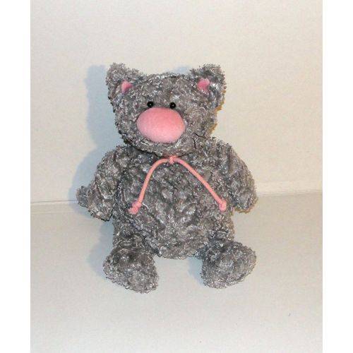 Chat Boule Gris Rose Anna Club Doudou Peluche Grand Modele 35 Cm