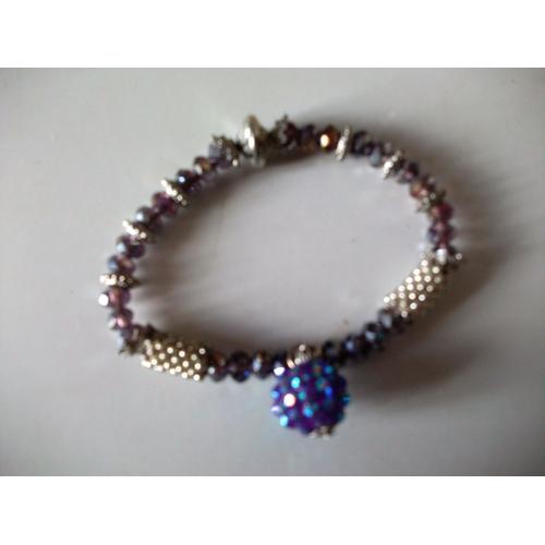 Bracelet Extensible Violet Et Argent