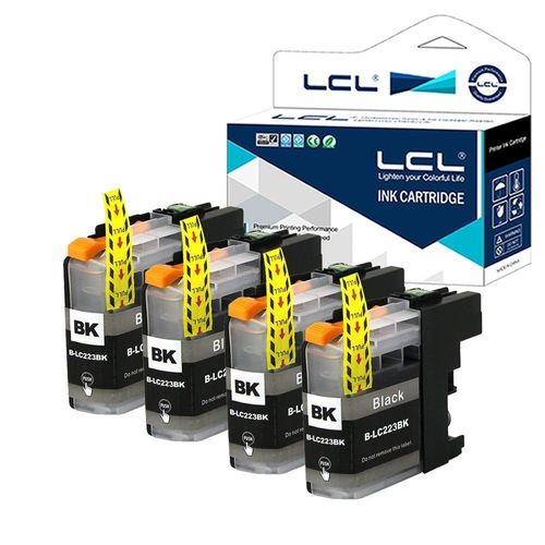 LCL LC221 LC223 LC221BK LC223BK (4-Pack Noir) Cartouche d'encre Compatible pour Brother MFC-J4420DW J4620DW J4625DW J5320DW J5620DW J5625DW J5720DW J480DW J680DW J880DW DCP-J4120DW J562DW