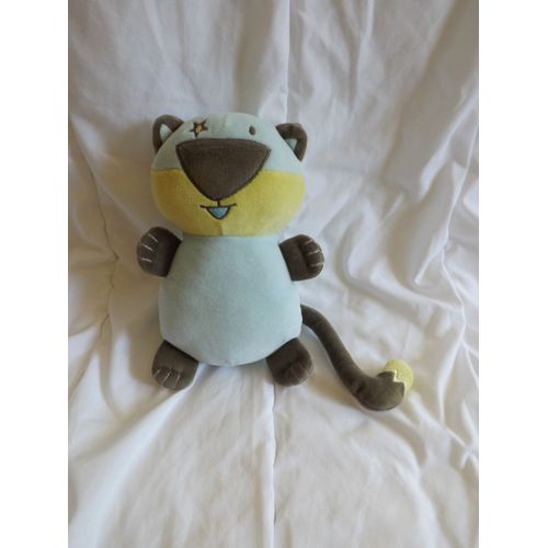 Doudou Peluche Chat Bleu Gris Vert Orchestra