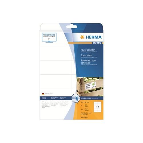 HERMA Special - Étiquettes pour papier d'expédition mat autocollant ultra résistant - blanc - 105 x 48 mm 300 étiquette(s) ( 25 feuille(s) x 12 )