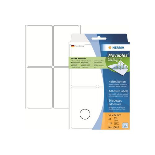 HERMA Movables - Étiquettes mates amovibles autocollantes - blanc - 52 x 82 mm 128 rouleau(x) ( 32 feuille(s) x 4 )
