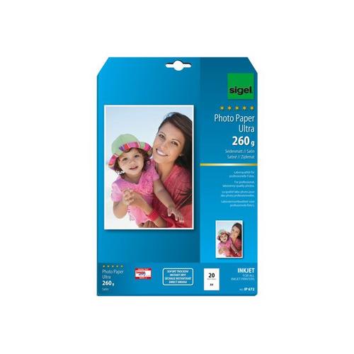 Sigel InkJet Ultra Photo Paper IP672 - Papier photo satiné - blanc brillant - A4 (210 x 297 mm) - 260 g/m² - 20 feuille(s)