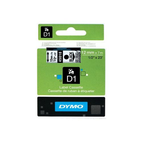 DYMO D1 - Ruban d'étiquettes auto-adhésives - noir sur transparent - Rouleau (1,2 cm x 7 m) 1 rouleau(x) - pour LabelMANAGER 150, 350, 350D, 450, 450D, PC; LabelPOINT 250, 350