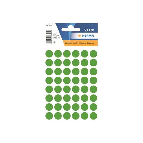 Herma Vario - Étiquettes En Papier Polyvalentes Adhésives Permanentes - Vert Foncé - Diamètre 12 Mm 240 Étiquette(S) ( 5 Feuille(S) X 48 )