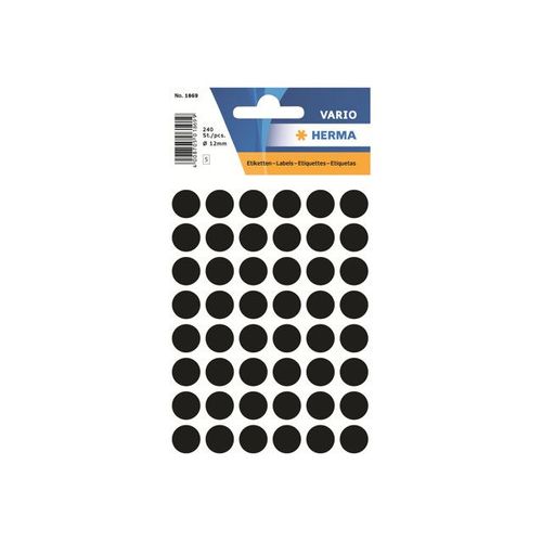 HERMA Vario - Étiquettes en papier polyvalentes adhésives permanentes - noir - diamètre 12 mm 240 étiquette(s) ( 5 feuille(s) x 48 )