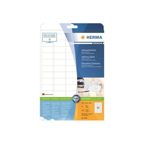 HERMA Premium - Étiquettes d'adresse en papier plastifiées mates autocollantes permanentes - Ultra blanc - 38.1 x 21.2 mm 1625 étiquette(s) ( 25 feuille(s) x 65 )