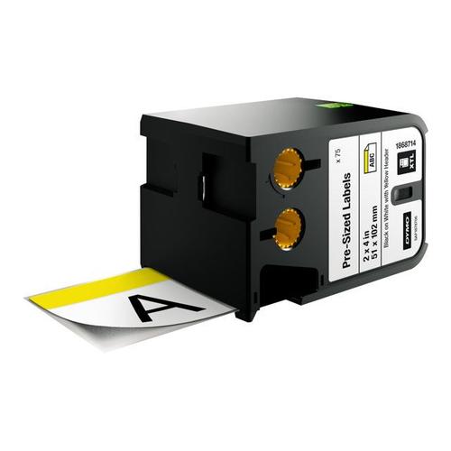 DYMO XTL Pre-Sized Safety - Étiquettes en vinyle - noir sur jaune & blanc - 51 x 102 mm 70 étiquette(s) ( 1 rouleau(x) x 70 ) - pour XTL 500
