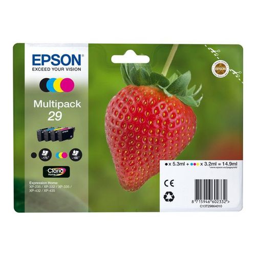 Epson 29 Multipack - Pack de 4 - noir, jaune, cyan, magenta - original - emballage coque avec alarme radioélectrique/ acoustique - cartouche d'encre - pour Expression Home XP-235, 245, 247, 332...