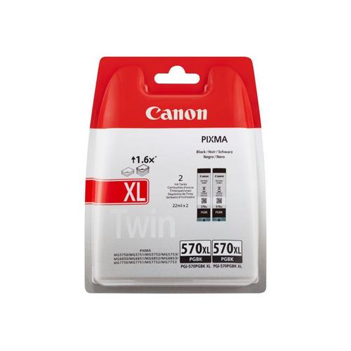 Canon PGI-570PGBK XL Twin Pack - Pack de 2 - 22 ml - à rendement élevé - noir - originale - coque avec sécurité - réservoir d'encre - pour PIXMA TS5051, TS5053, TS5055, TS6050, TS6051, TS6052...