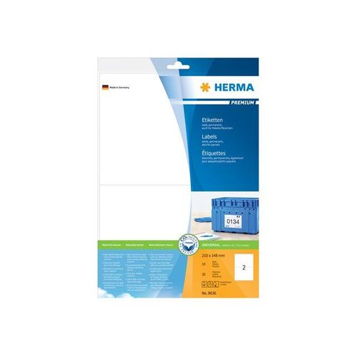 HERMA Premium - Étiquettes d'adresse en papier plastifiées mates autocollantes permanentes - blanc - 210 x 148 mm 20 étiquette(s) ( 10 feuille(s) x 2 )