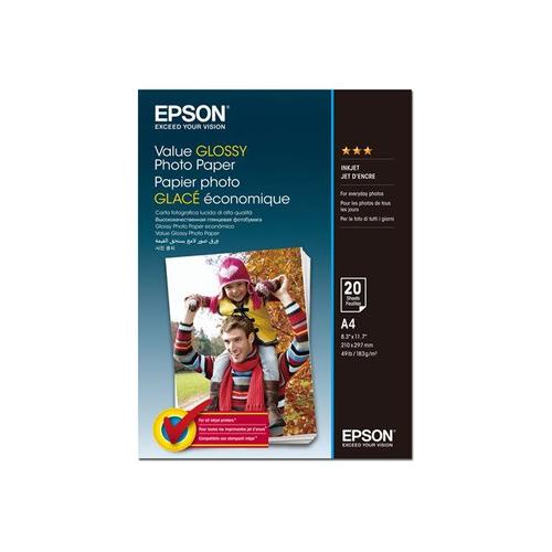 Epson Value - Papier photo brillant - A4 (210 x 297 mm) - 183 g/m² - 20 feuille(s) - pour Epson L382, l386, L486; EcoTank ET-3600