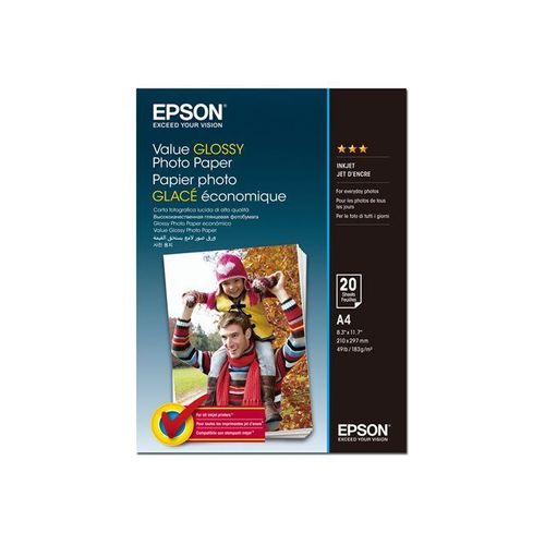 Epson Value - Brillant - A4 (210 x 297 mm) - 183 g/m² - 20 feuille(s) papier photo - pour Expression Home XP-255, 257, 352, 355, 452, 455; Expression Home HD XP-15000