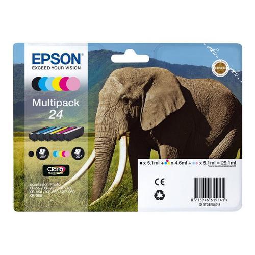 Epson 24 Multipack - Pack de 6 - noir, jaune, cyan, magenta, magenta clair, cyan clair - originale - cartouche d'encre - pour Expression Photo XP-55, XP-750, XP-760, XP-850, XP-860, XP-950...