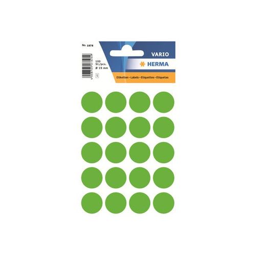Herma - Étiquettes En Papier Autocollantes - Vert Phosphorescent - Diamètre 19 Mm 100 Étiquette(S) ( 5 Feuille(S) X 20 )
