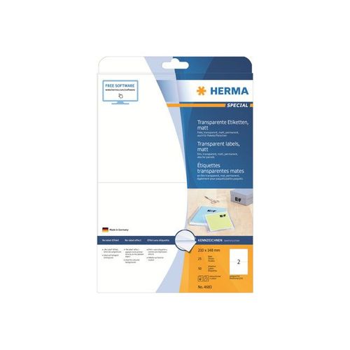 HERMA Special - Étiquettes mates autocollantes permanentes pour films - transparent - A5 (148 x 210 mm) 50 étiquette(s) ( 25 feuille(s) x 2 )