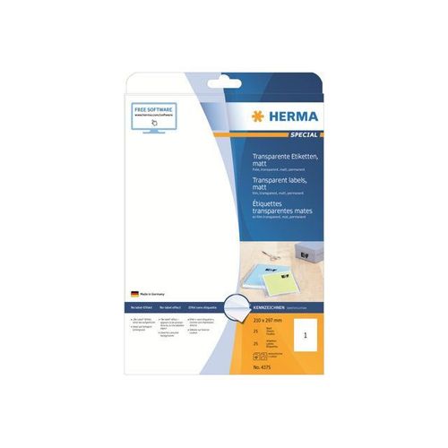 HERMA Special - Étiquettes mates autocollantes permanentes pour films - transparent - A4 (210 x 297 mm) 25 étiquette(s)