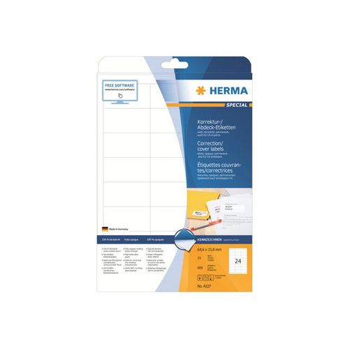 HERMA Special - Étiquettes de correction/couverture en papier opaques mates autocollantes permanentes - blanc - 64.6 x 33.8 mm 600 étiquette(s) ( 25 feuille(s) x 24 )