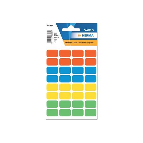 Herma - Étiquettes En Papier Autocollantes - Couleurs Assorties - 12 X 19 Mm 160 Étiquette(S) ( 5 Feuille(S) X 32 )