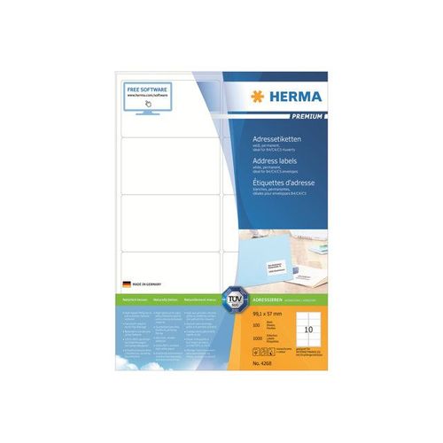 HERMA Premium - Étiquettes d'adresse en papier plastifiées mates autocollantes permanentes - blanc - 99.1 x 57 mm 1000 étiquette(s) ( 100 feuille(s) x 10 )