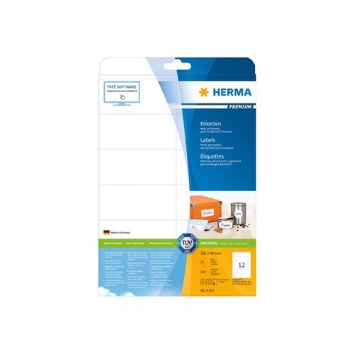 HERMA Premium - Étiquettes en papier plastifiées mates autocollantes permanentes - blanc - 105 x 48 mm 300 étiquette(s) ( 25 feuille(s) x 12 )