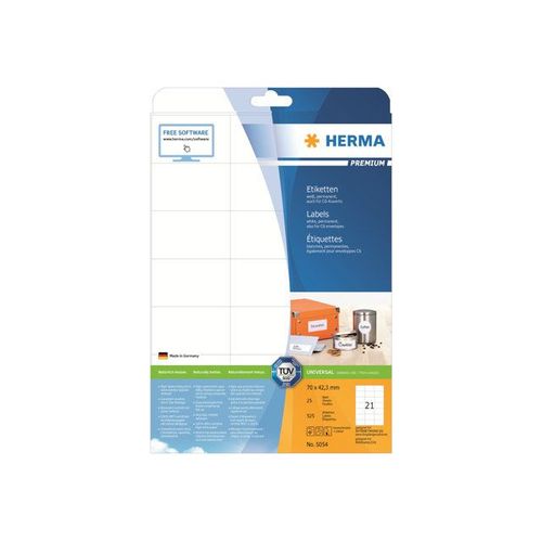 HERMA Premium - Étiquettes en papier plastifiées mates autocollantes permanentes - blanc - 70 x 42.3 mm 525 étiquette(s) ( 25 feuille(s) x 21 )