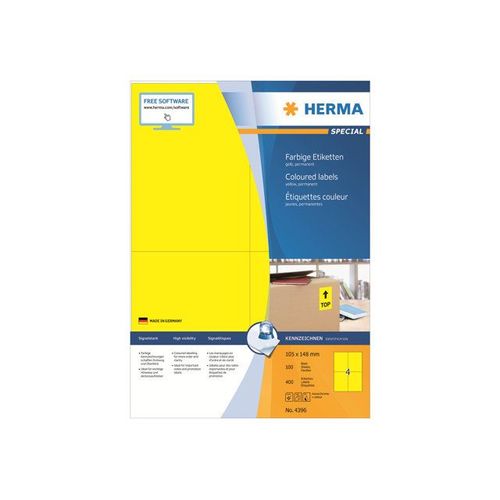 HERMA Special - Étiquettes en papier mates autocollantes permanentes - jaune - A6 (105 x 148 mm) 400 étiquette(s) ( 100 feuille(s) x 4 )