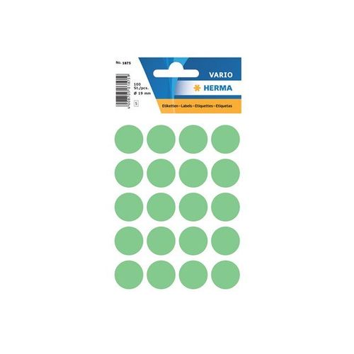 Herma - Étiquettes En Papier Autocollantes - Vert - Diamètre 19 Mm 100 Étiquette(S) ( 5 Feuille(S) X 20 )