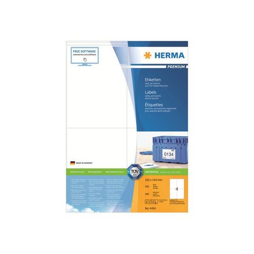 HERMA Premium - Étiquettes en papier plastifiées mates autocollantes permanentes - blanc - 144 x 105 mm 400 étiquette(s) ( 100 feuille(s) x 4 )