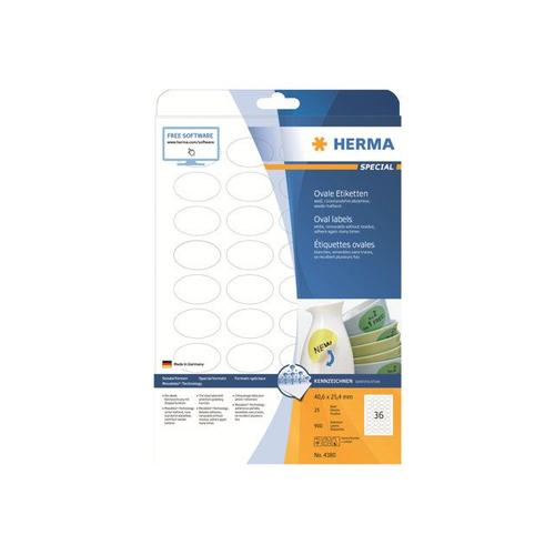 HERMA Special - Étiquettes en papier mates autocollantes amovibles - blanc - 40,6 x 25,4 mm (ovale) 900 étiquette(s) ( 25 feuille(s) x 36 )