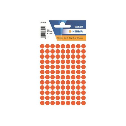 Herma - Étiquettes En Papier Autocollantes - Rouge - Diamètre 8 Mm 540 Étiquette(S) ( 5 Feuille(S) X 108 )