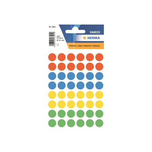 HERMA - Étiquettes en papier autocollantes - couleurs assorties - diamètre 12 mm 240 étiquette(s) ( 5 feuille(s) x 48 )