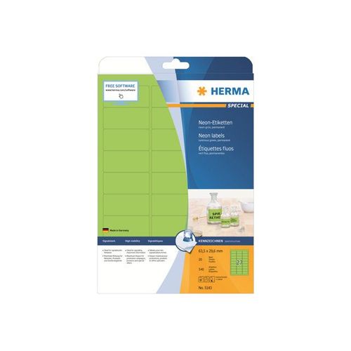 HERMA Special - Étquettes en papier fluorescent mat autocolllant permanent - vert phosphorescent - 63.5 x 29.6 mm 540 étiquette(s) ( 20 feuille(s) x 27 )