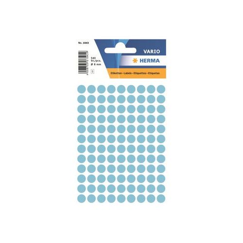 Herma - Étiquettes En Papier Autocollantes - Bleu - Diamètre 8 Mm 540 Étiquette(S) ( 5 Feuille(S) X 108 )