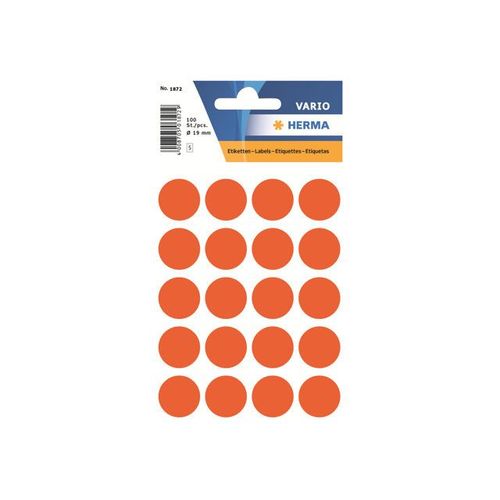 Herma - Étiquettes En Papier Autocollantes - Rouge - Diamètre 19 Mm 100 Étiquette(S) ( 5 Feuille(S) X 20 )