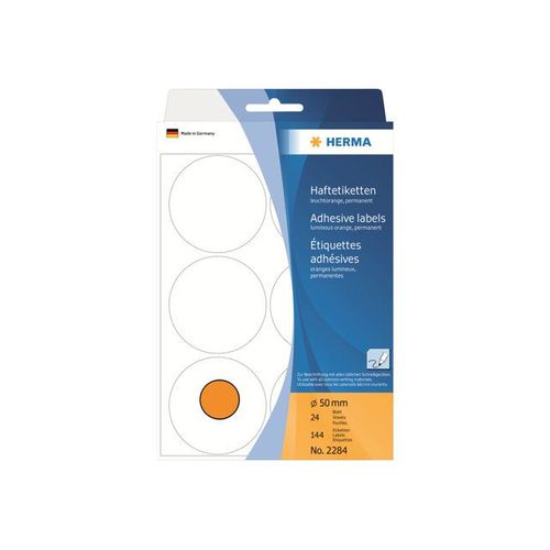 Herma - Étiquettes En Papier Polyvalentes Adhésives Permanentes - Orange Lumineux - Rondes 50 Mm 144 Rouleau(X) ( 24 Feuille(S) X 6 )