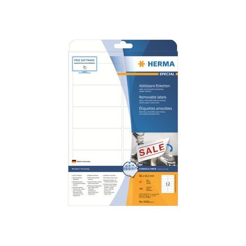 HERMA Special - Étiquettes en papier mates autocollantes amovibles - blanc - 96 x 42.3 mm 300 étiquette(s) ( 25 feuille(s) x 12 )