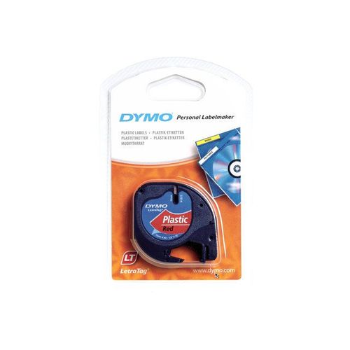 DYMO LetraTAG - Ruban plastique - rouge - Rouleau (1,2 cm x 4 m) 1 rouleau(x) - pour LetraTag LT-100H, LT-100T, QX50, XR