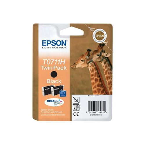 Epson T0711 Twin Pack - Pack de 2 - haute capacité - noir - originale - emballage coque avec alarme radioélectrique/ acoustique - cartouche d'encre - pour Stylus SX210, SX215, SX410, SX415...