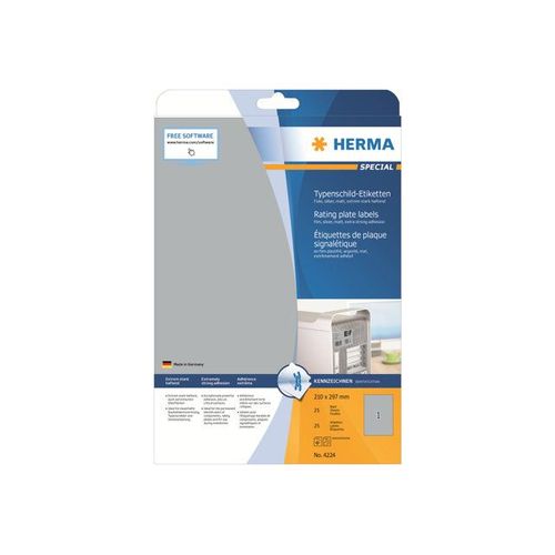 HERMA Special - Étiquettes en film en polyester mat autocollant permanent - argenté(e) - A4 (210 x 297 mm) 25 étiquette(s) ( 25 feuille(s) x 1 )