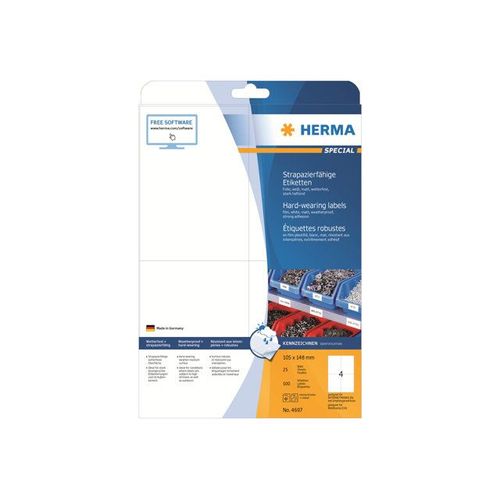 HERMA Special - Étiquettes pour film mat résistant aux intempéries autocollant pour usage extérieur - blanc - 105 x 148 mm 100 étiquette(s) ( 25 feuille(s) x 4 )