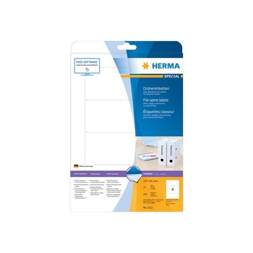 HERMA Special - Étiquettes en papier opaques mates autocollantes permanentes pour dossiers - blanc - 157 x 61 mm 100 étiquette(s) ( 25 feuille(s) x 4 )