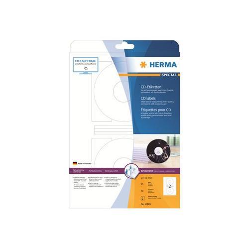 HERMA Special - Étiquettes en papier pour CD/DVD couché mat autocollant permanent - blanc - diamètre 116 mm - 90 g/m² - 50 étiquette(s) ( 25 feuille(s) x 2 )